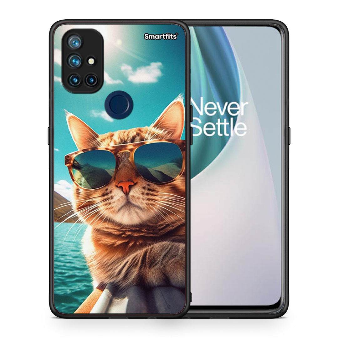 Θήκη OnePlus Nord N10 5G Summer Cat από τη Smartfits με σχέδιο στο πίσω μέρος και μαύρο περίβλημα | OnePlus Nord N10 5G Summer Cat case with colorful back and black bezels