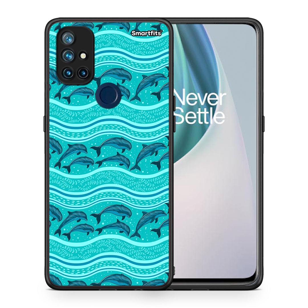Θήκη OnePlus Nord N10 5G Swimming Dolphins από τη Smartfits με σχέδιο στο πίσω μέρος και μαύρο περίβλημα | OnePlus Nord N10 5G Swimming Dolphins case with colorful back and black bezels