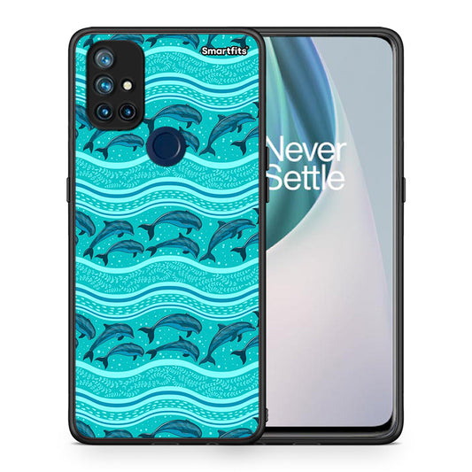Θήκη OnePlus Nord N10 5G Swimming Dolphins από τη Smartfits με σχέδιο στο πίσω μέρος και μαύρο περίβλημα | OnePlus Nord N10 5G Swimming Dolphins case with colorful back and black bezels