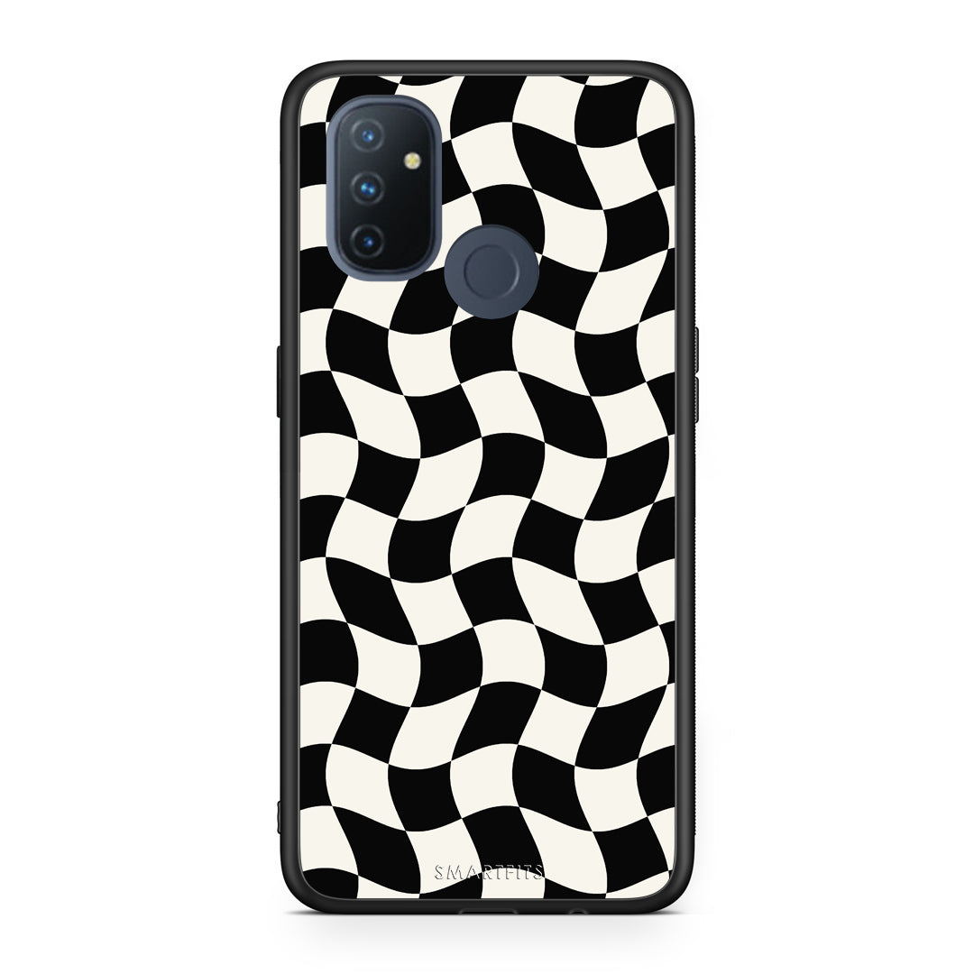 Θήκη OnePlus Nord N100 Black and Cream Wavy Checkerboard από τη Smartfits με σχέδιο στο πίσω μέρος και μαύρο περίβλημα | OnePlus Nord N100 Black and Cream Wavy Checkerboard case with colorful back and black bezels