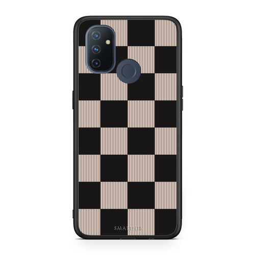 Θήκη OnePlus Nord N100 Black and Taupe Striped Checks από τη Smartfits με σχέδιο στο πίσω μέρος και μαύρο περίβλημα | OnePlus Nord N100 Black and Taupe Striped Checks case with colorful back and black bezels