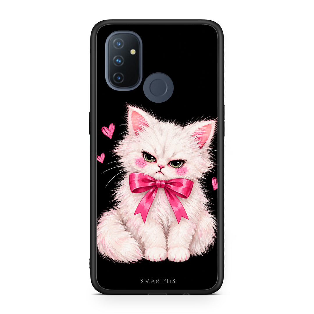 Θήκη OnePlus Nord N100 Grumpy Party Kitten on Black από τη Smartfits με σχέδιο στο πίσω μέρος και μαύρο περίβλημα | OnePlus Nord N100 Grumpy Party Kitten on Black case with colorful back and black bezels