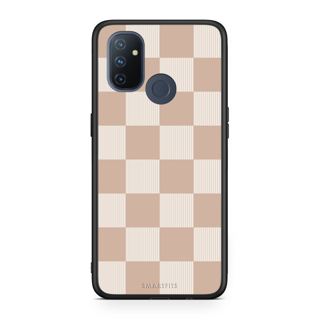 Θήκη OnePlus Nord N100 Latte and Cream Striped Checks από τη Smartfits με σχέδιο στο πίσω μέρος και μαύρο περίβλημα | OnePlus Nord N100 Latte and Cream Striped Checks case with colorful back and black bezels