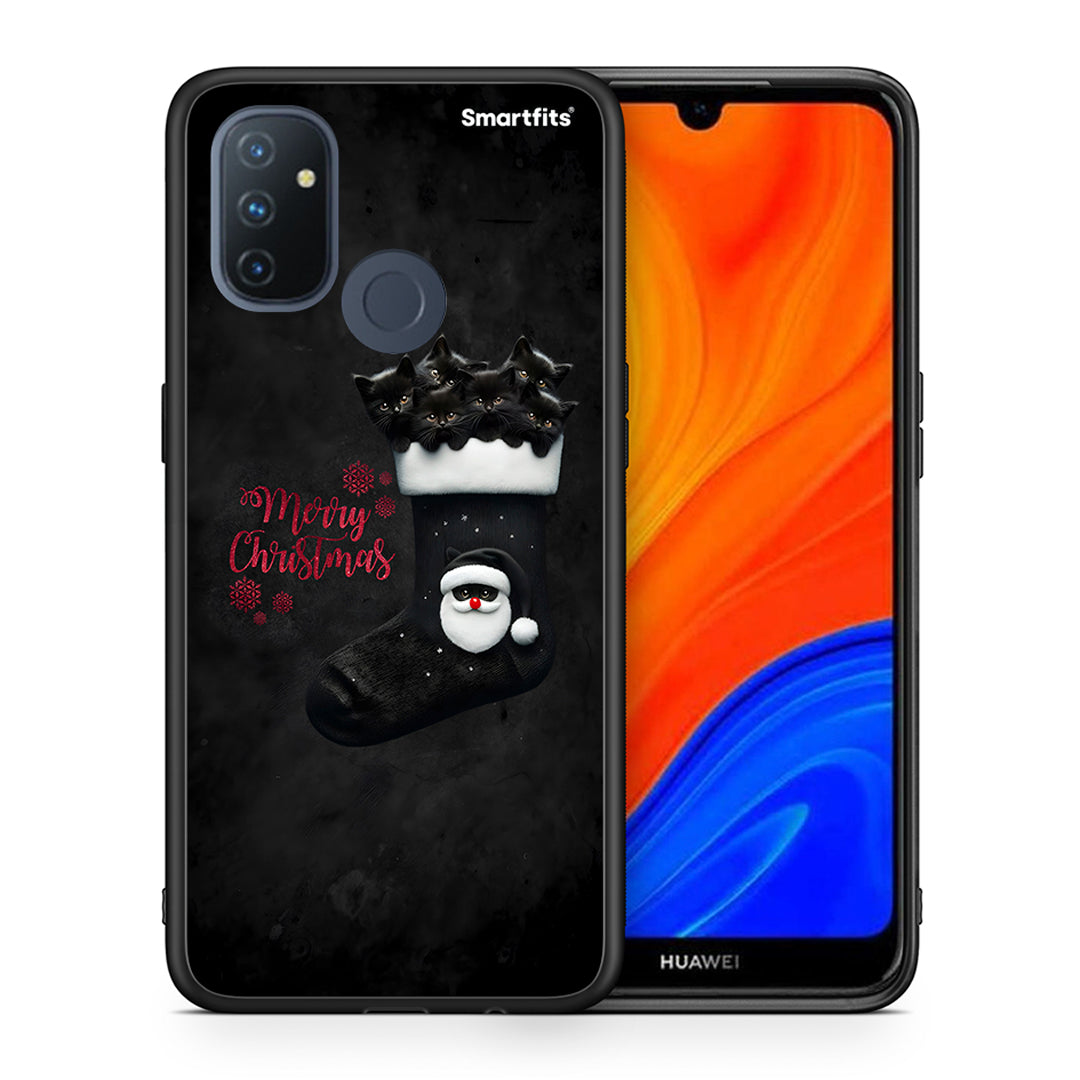 Θήκη OnePlus Nord N100 Merry Cat Christmas από τη Smartfits με σχέδιο στο πίσω μέρος και μαύρο περίβλημα | OnePlus Nord N100 Merry Cat Christmas case with colorful back and black bezels