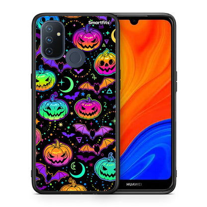 Θήκη OnePlus Nord N100 Neon Halloween από τη Smartfits με σχέδιο στο πίσω μέρος και μαύρο περίβλημα | OnePlus Nord N100 Neon Halloween case with colorful back and black bezels