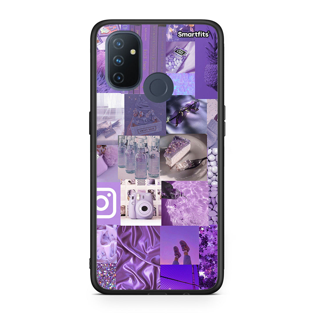 OnePlus Nord N100 Purple Aesthetic Collage θήκη από τη Smartfits με σχέδιο στο πίσω μέρος και μαύρο περίβλημα | Smartphone case with colorful back and black bezels by Smartfits