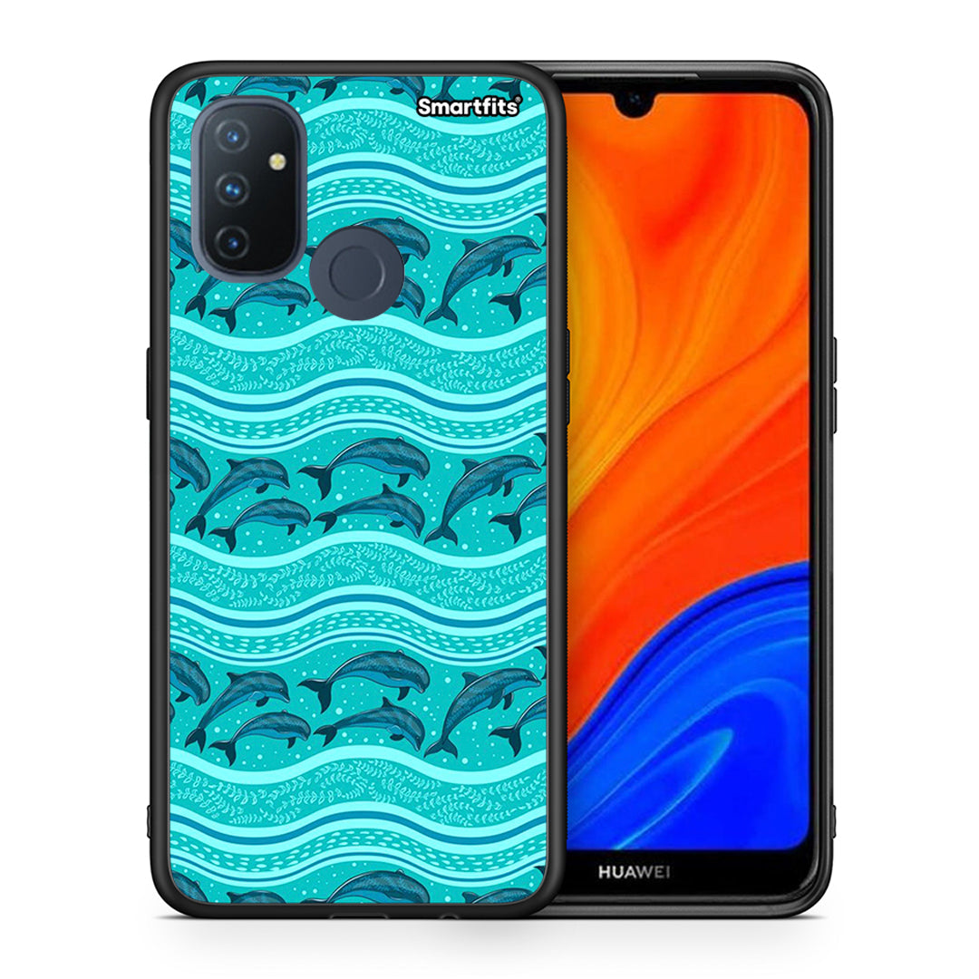 Θήκη OnePlus Nord N100 Swimming Dolphins από τη Smartfits με σχέδιο στο πίσω μέρος και μαύρο περίβλημα | OnePlus Nord N100 Swimming Dolphins case with colorful back and black bezels