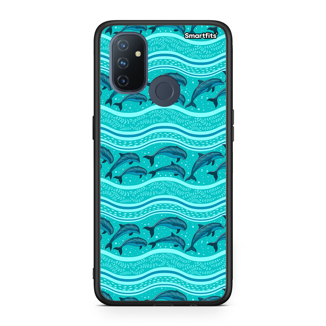 OnePlus Nord N100 Swimming Dolphins θήκη από τη Smartfits με σχέδιο στο πίσω μέρος και μαύρο περίβλημα | Smartphone case with colorful back and black bezels by Smartfits