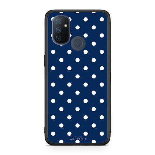 Θήκη OnePlus Nord N100 White Small Polka Dots on Navy από τη Smartfits με σχέδιο στο πίσω μέρος και μαύρο περίβλημα | OnePlus Nord N100 White Small Polka Dots on Navy case with colorful back and black bezels