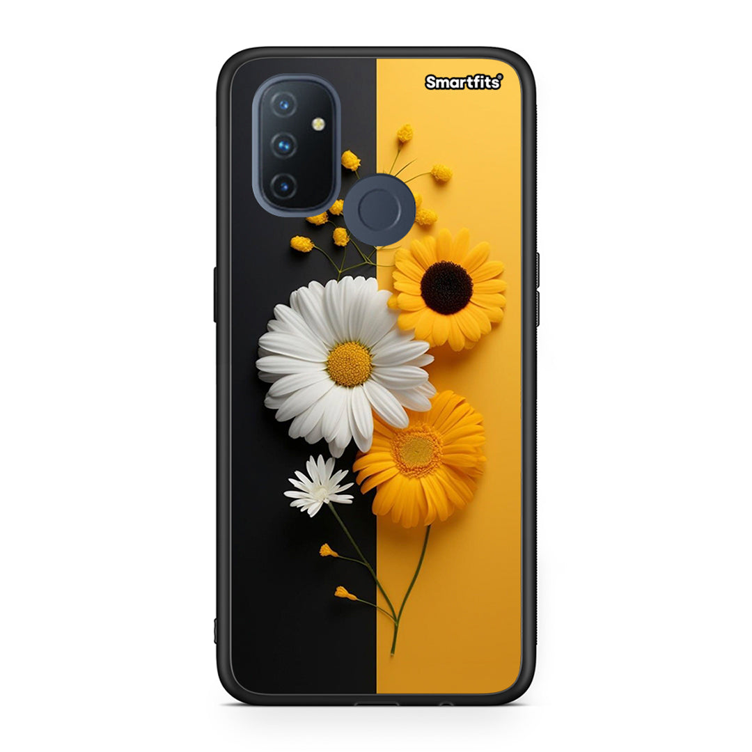 OnePlus Nord N100 Yellow Daisies θήκη από τη Smartfits με σχέδιο στο πίσω μέρος και μαύρο περίβλημα | Smartphone case with colorful back and black bezels by Smartfits