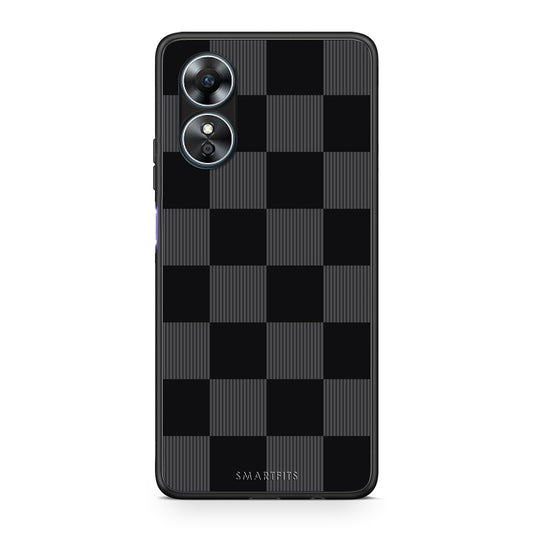 Θήκη Oppo A17 Black and Charcoal Striped Checks από τη Smartfits με σχέδιο στο πίσω μέρος και μαύρο περίβλημα | Oppo A17 Black and Charcoal Striped Checks case with colorful back and black bezels