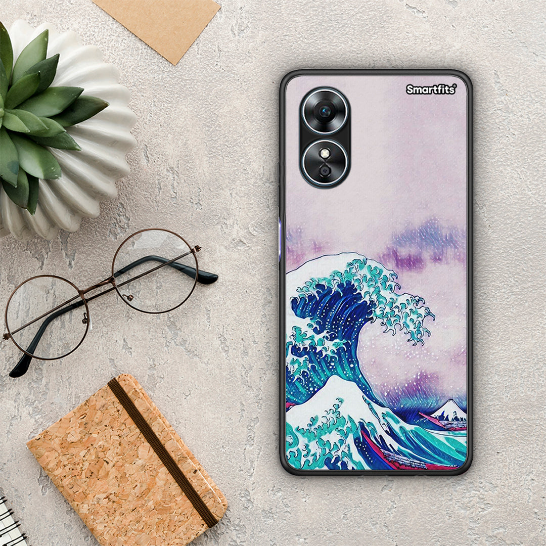 Θήκη Oppo A17 Blue Waves από τη Smartfits με σχέδιο στο πίσω μέρος και μαύρο περίβλημα | Oppo A17 Blue Waves Case with Colorful Back and Black Bezels