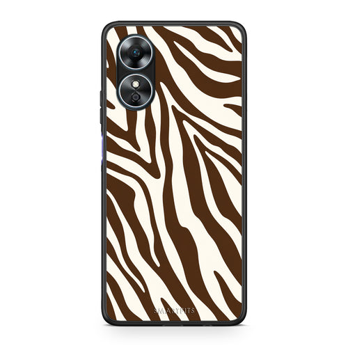 Θήκη Oppo A17 Brown and Cream Zebra Stripes από τη Smartfits με σχέδιο στο πίσω μέρος και μαύρο περίβλημα | Oppo A17 Brown and Cream Zebra Stripes case with colorful back and black bezels