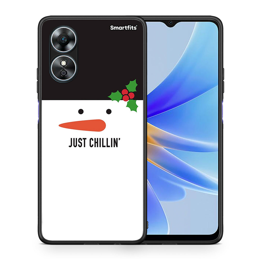 Θήκη Oppo A17 Christmas Chillin από τη Smartfits με σχέδιο στο πίσω μέρος και μαύρο περίβλημα | Oppo A17 Christmas Chillin Case with Colorful Back and Black Bezels