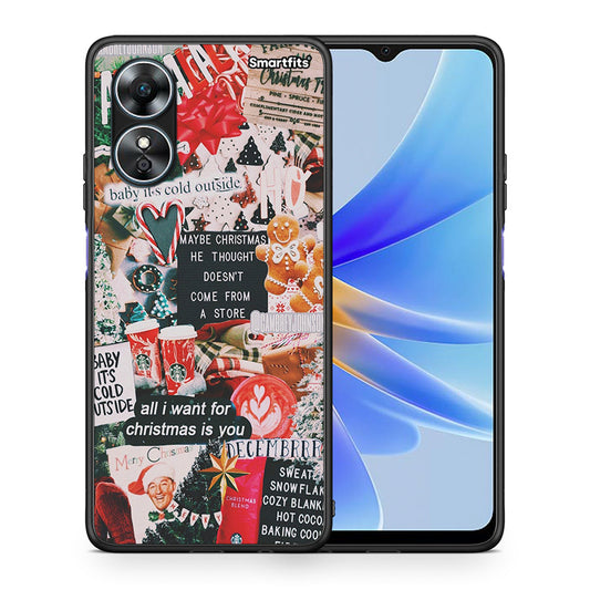 Θήκη Oppo A17 Christmas Happiness από τη Smartfits με σχέδιο στο πίσω μέρος και μαύρο περίβλημα | Oppo A17 Christmas Happiness Case with Colorful Back and Black Bezels