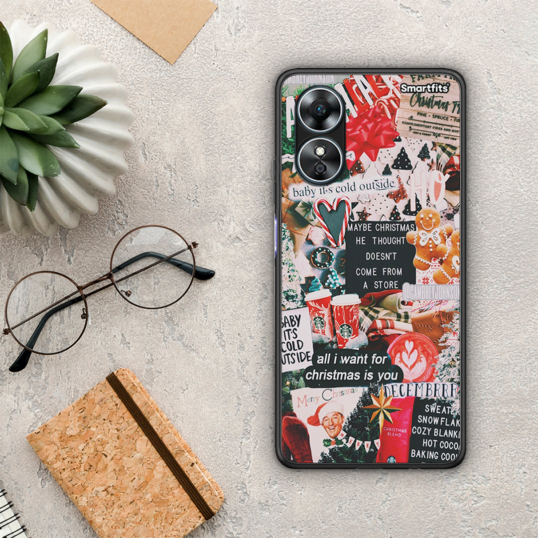 Θήκη Oppo A17 Christmas Happiness από τη Smartfits με σχέδιο στο πίσω μέρος και μαύρο περίβλημα | Oppo A17 Christmas Happiness Case with Colorful Back and Black Bezels