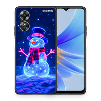 Thumbnail for Θήκη Oppo A17 Christmas Neon Snowman από τη Smartfits με σχέδιο στο πίσω μέρος και μαύρο περίβλημα | Oppo A17 Christmas Neon Snowman Case with Colorful Back and Black Bezels