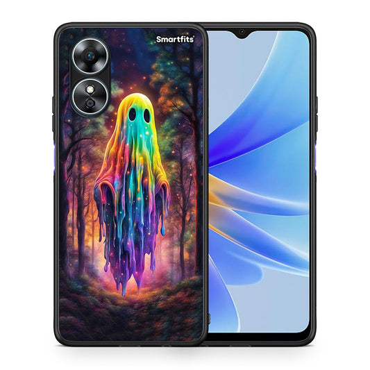 Θήκη Oppo A17 Halloween Ghost από τη Smartfits με σχέδιο στο πίσω μέρος και μαύρο περίβλημα | Oppo A17 Halloween Ghost Case with Colorful Back and Black Bezels