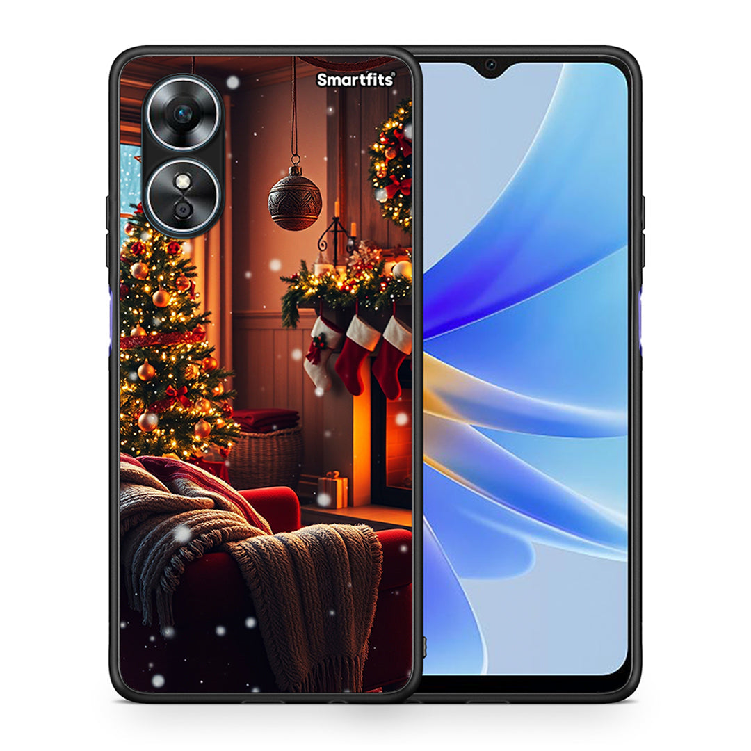 Θήκη Oppo A17 Home For Christmas από τη Smartfits με σχέδιο στο πίσω μέρος και μαύρο περίβλημα | Oppo A17 Home For Christmas Case with Colorful Back and Black Bezels