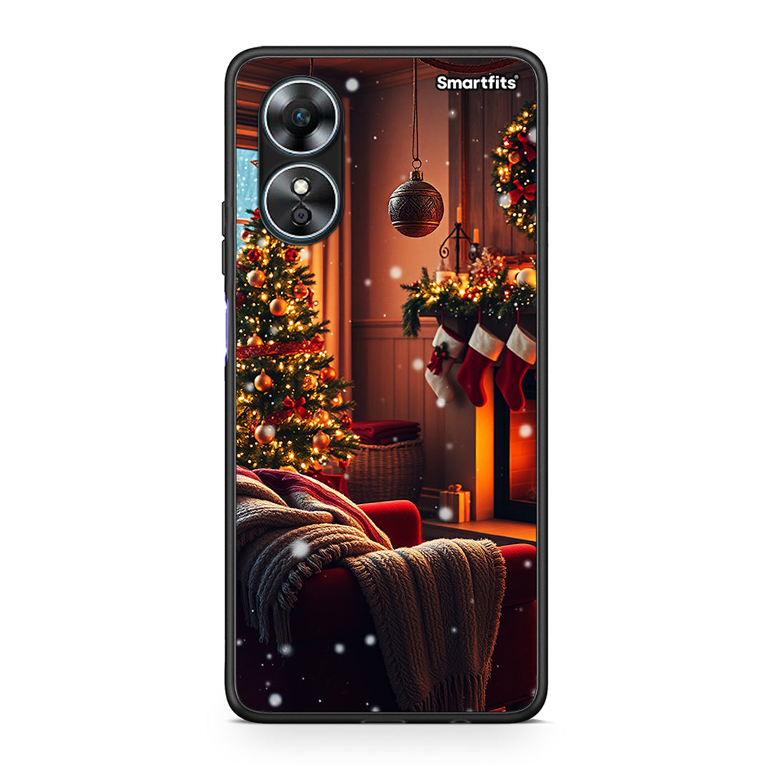 Θήκη Oppo A17 Home For Christmas από τη Smartfits με σχέδιο στο πίσω μέρος και μαύρο περίβλημα | Oppo A17 Home For Christmas Case with Colorful Back and Black Bezels