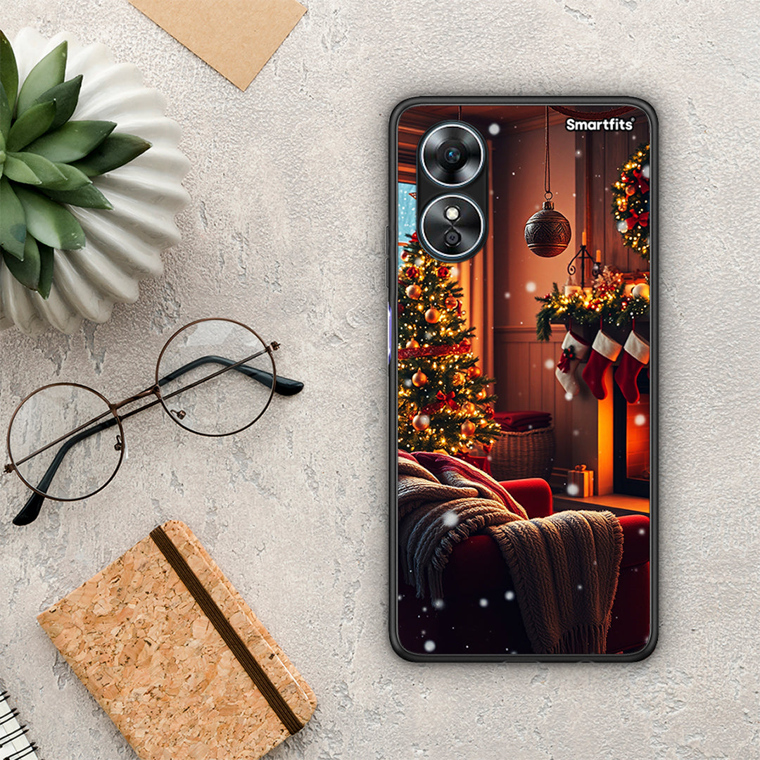 Θήκη Oppo A17 Home For Christmas από τη Smartfits με σχέδιο στο πίσω μέρος και μαύρο περίβλημα | Oppo A17 Home For Christmas Case with Colorful Back and Black Bezels