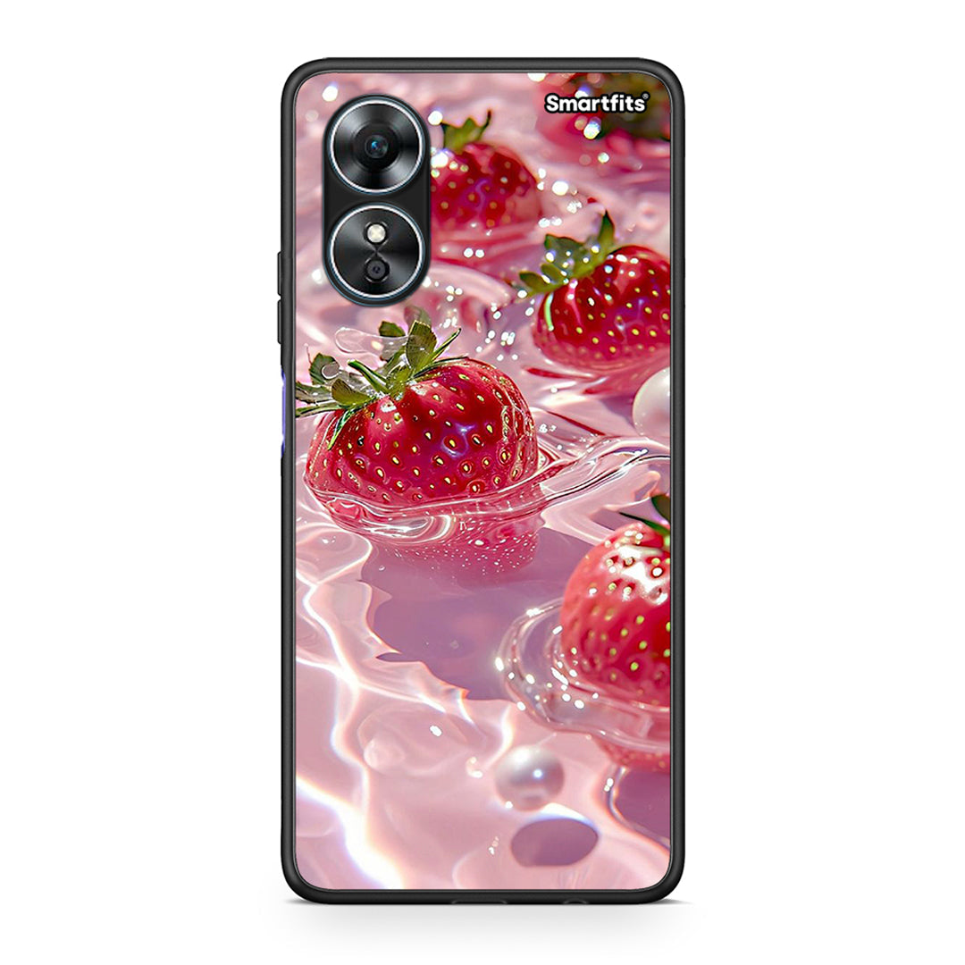 Θήκη Oppo A17 Juicy Strawberries από τη Smartfits με σχέδιο στο πίσω μέρος και μαύρο περίβλημα | Oppo A17 Juicy Strawberries Case with Colorful Back and Black Bezels