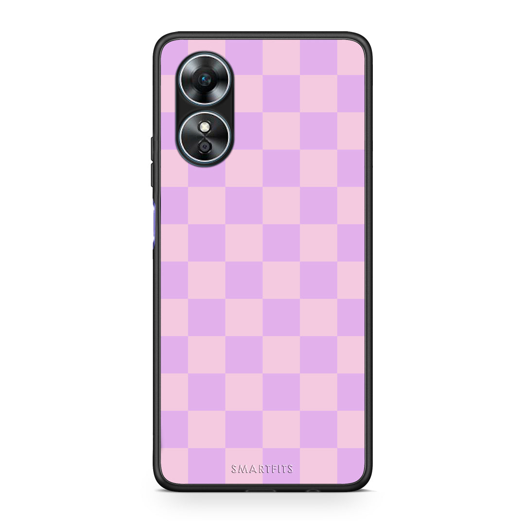 Θήκη Oppo A17 Lavender and Pink Checkerboard από τη Smartfits με σχέδιο στο πίσω μέρος και μαύρο περίβλημα | Oppo A17 Lavender and Pink Checkerboard case with colorful back and black bezels