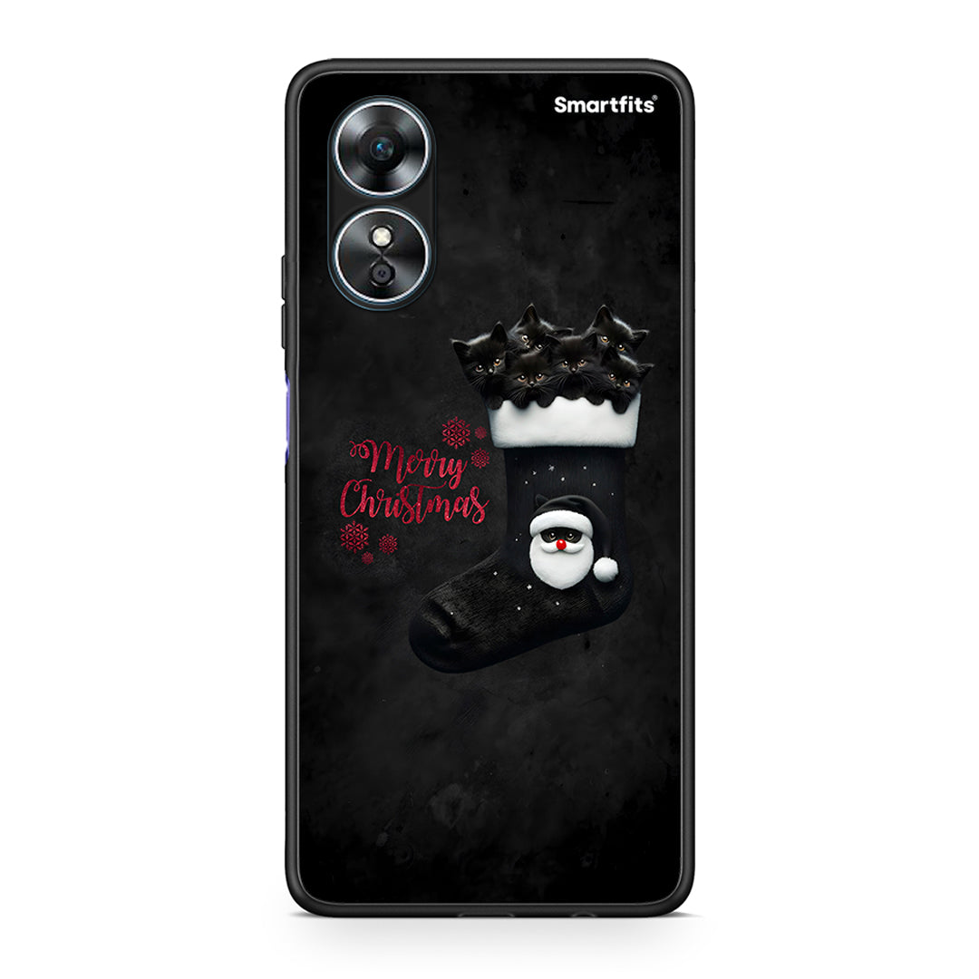 Θήκη Oppo A17 Merry Cat Christmas από τη Smartfits με σχέδιο στο πίσω μέρος και μαύρο περίβλημα | Oppo A17 Merry Cat Christmas Case with Colorful Back and Black Bezels