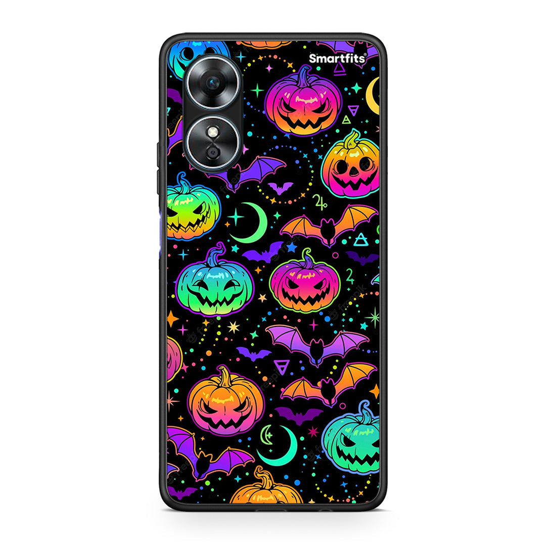 Θήκη Oppo A17 Neon Halloween από τη Smartfits με σχέδιο στο πίσω μέρος και μαύρο περίβλημα | Oppo A17 Neon Halloween Case with Colorful Back and Black Bezels