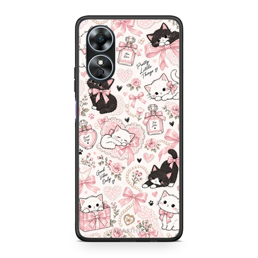 Θήκη Oppo A17 Pink Bows and Kittens Collage από τη Smartfits με σχέδιο στο πίσω μέρος και μαύρο περίβλημα | Oppo A17 Pink Bows and Kittens Collage case with colorful back and black bezels