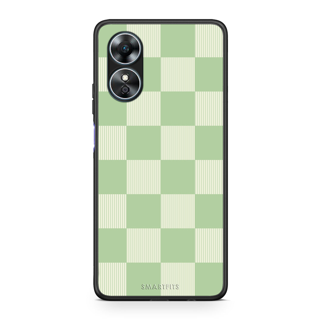 Θήκη Oppo A17 Sage and Cream Striped Checks από τη Smartfits με σχέδιο στο πίσω μέρος και μαύρο περίβλημα | Oppo A17 Sage and Cream Striped Checks case with colorful back and black bezels
