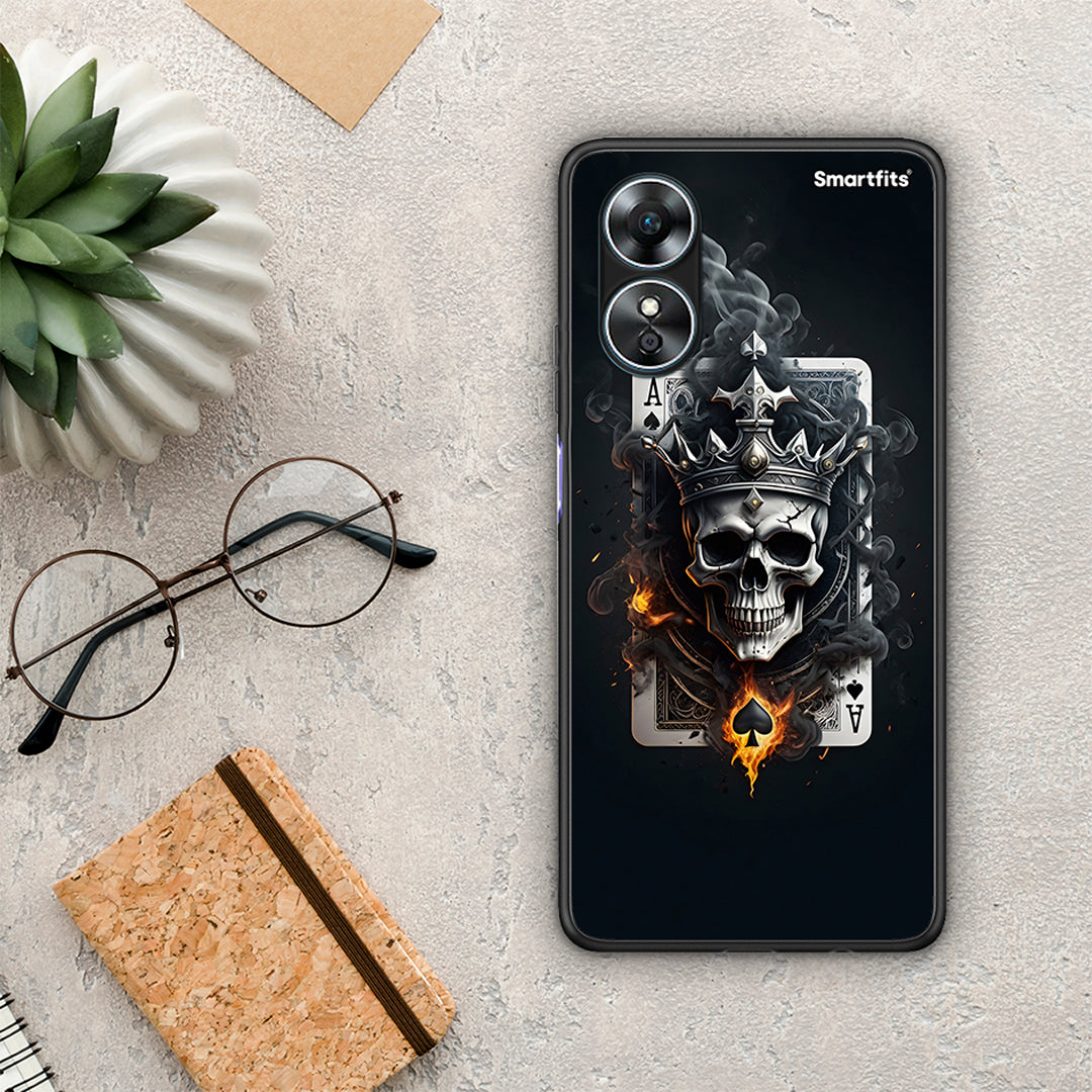 Θήκη Oppo A17 Skull King Ace από τη Smartfits με σχέδιο στο πίσω μέρος και μαύρο περίβλημα | Oppo A17 Skull King Ace Case with Colorful Back and Black Bezels