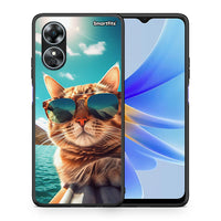 Thumbnail for Θήκη Oppo A17 Summer Cat από τη Smartfits με σχέδιο στο πίσω μέρος και μαύρο περίβλημα | Oppo A17 Summer Cat Case with Colorful Back and Black Bezels