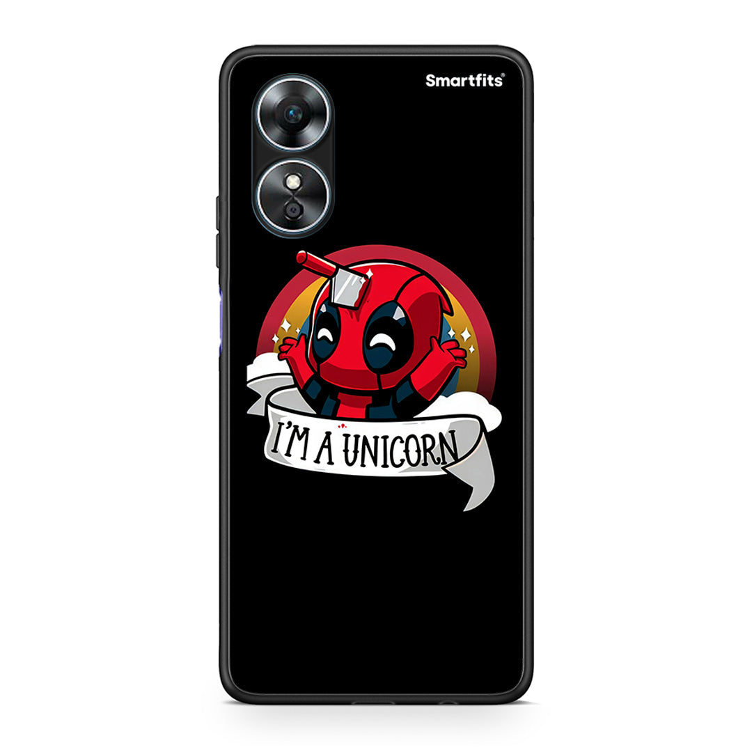 Θήκη Oppo A17 Unicorn Deadpool από τη Smartfits με σχέδιο στο πίσω μέρος και μαύρο περίβλημα | Oppo A17 Unicorn Deadpool Case with Colorful Back and Black Bezels