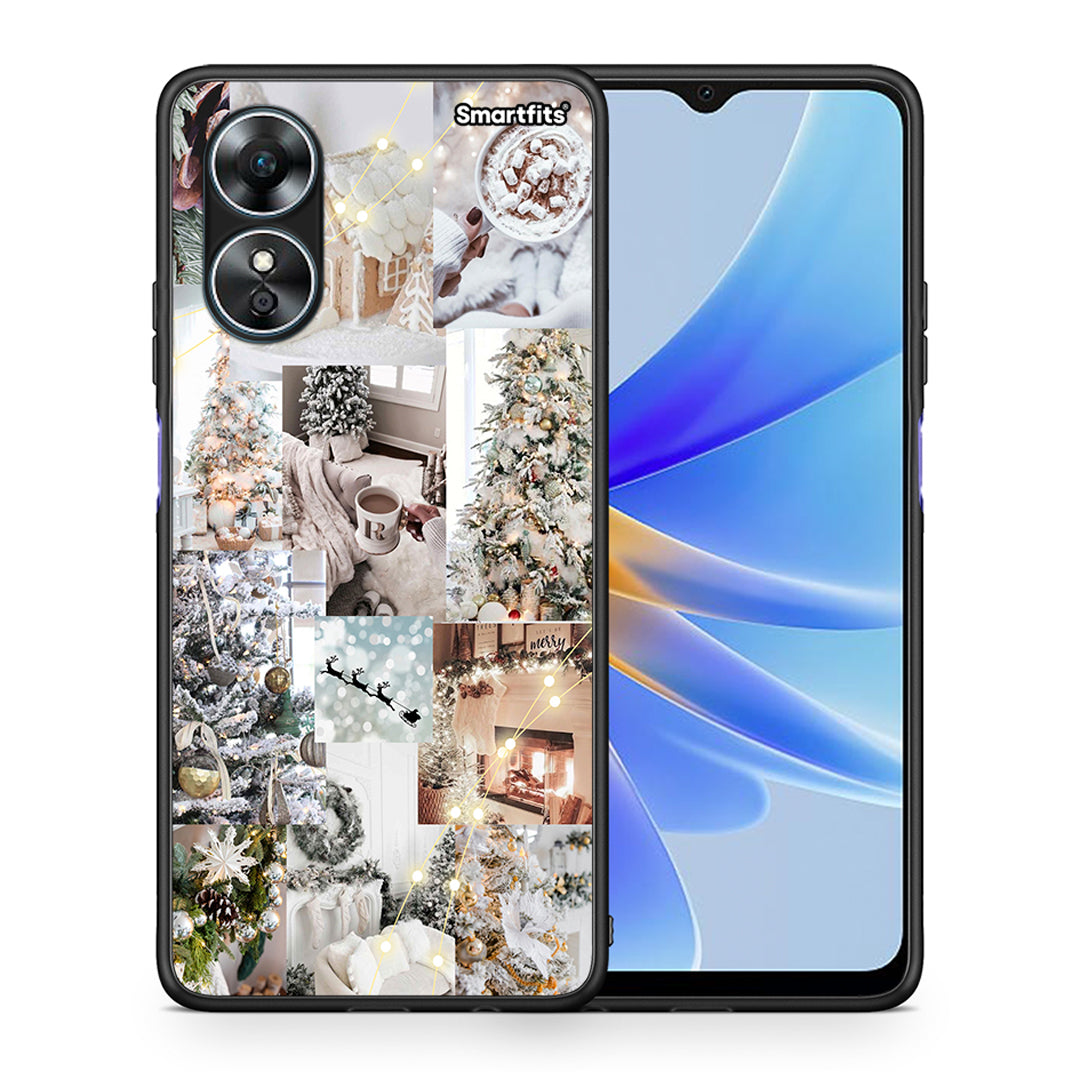 Θήκη Oppo A17 White Christmas από τη Smartfits με σχέδιο στο πίσω μέρος και μαύρο περίβλημα | Oppo A17 White Christmas Case with Colorful Back and Black Bezels