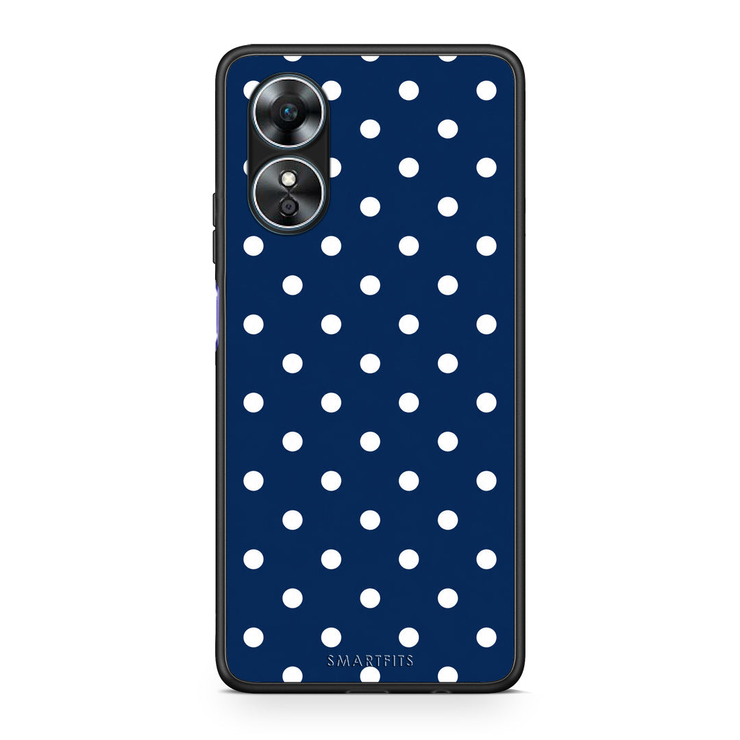 Θήκη Oppo A17 White Small Polka Dots on Navy από τη Smartfits με σχέδιο στο πίσω μέρος και μαύρο περίβλημα | Oppo A17 White Small Polka Dots on Navy case with colorful back and black bezels