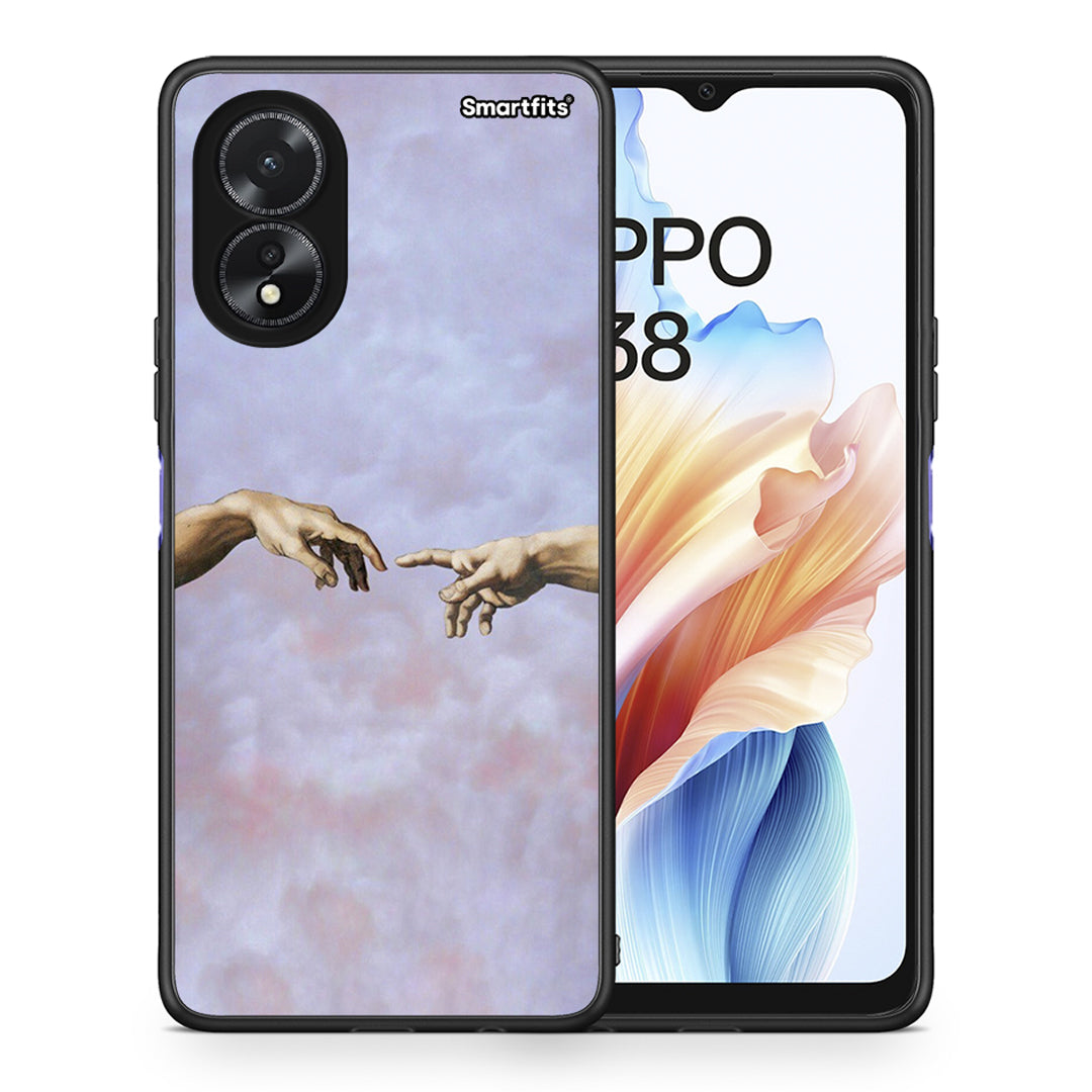Θήκη Oppo A38 Adam Hand από τη Smartfits με σχέδιο στο πίσω μέρος και μαύρο περίβλημα | Oppo A38 Adam Hand case with colorful back and black bezels
