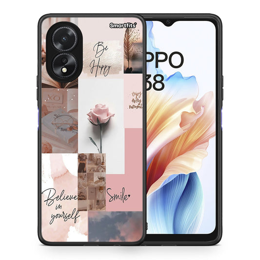 Θήκη Oppo A18 Aesthetic Collage από τη Smartfits με σχέδιο στο πίσω μέρος και μαύρο περίβλημα | Oppo A18 Aesthetic Collage case with colorful back and black bezels