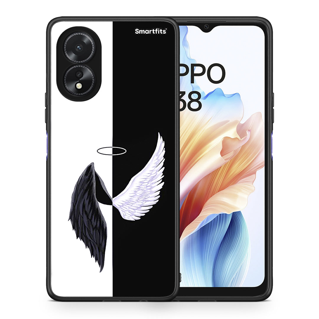 Θήκη Oppo A38 Angels Demons από τη Smartfits με σχέδιο στο πίσω μέρος και μαύρο περίβλημα | Oppo A38 Angels Demons case with colorful back and black bezels