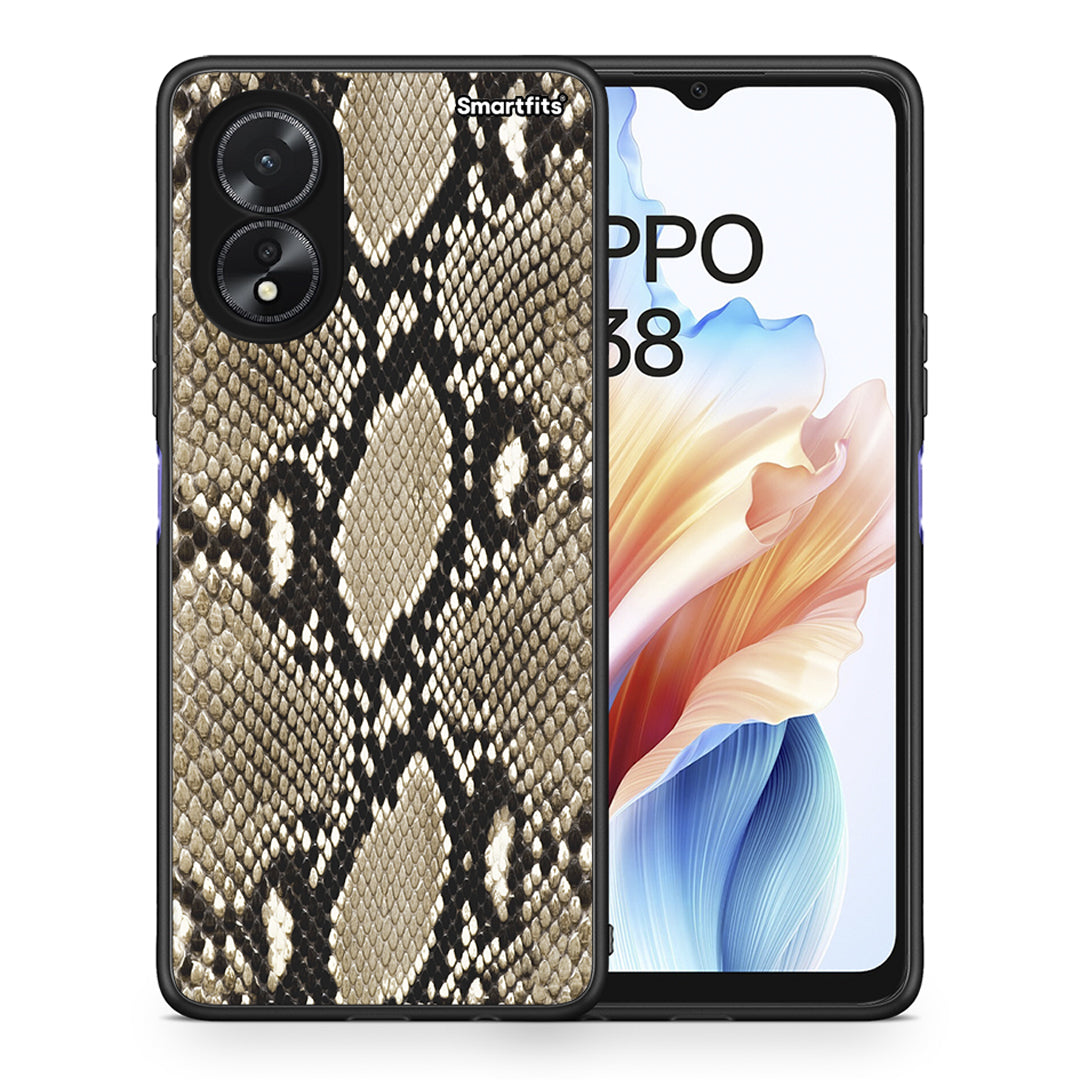 Θήκη Oppo A18 Fashion Snake Animal από τη Smartfits με σχέδιο στο πίσω μέρος και μαύρο περίβλημα | Oppo A18 Fashion Snake Animal case with colorful back and black bezels