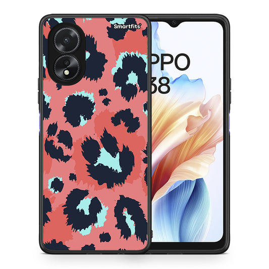 Θήκη Oppo A18 Pink Leopard Animal από τη Smartfits με σχέδιο στο πίσω μέρος και μαύρο περίβλημα | Oppo A18 Pink Leopard Animal case with colorful back and black bezels