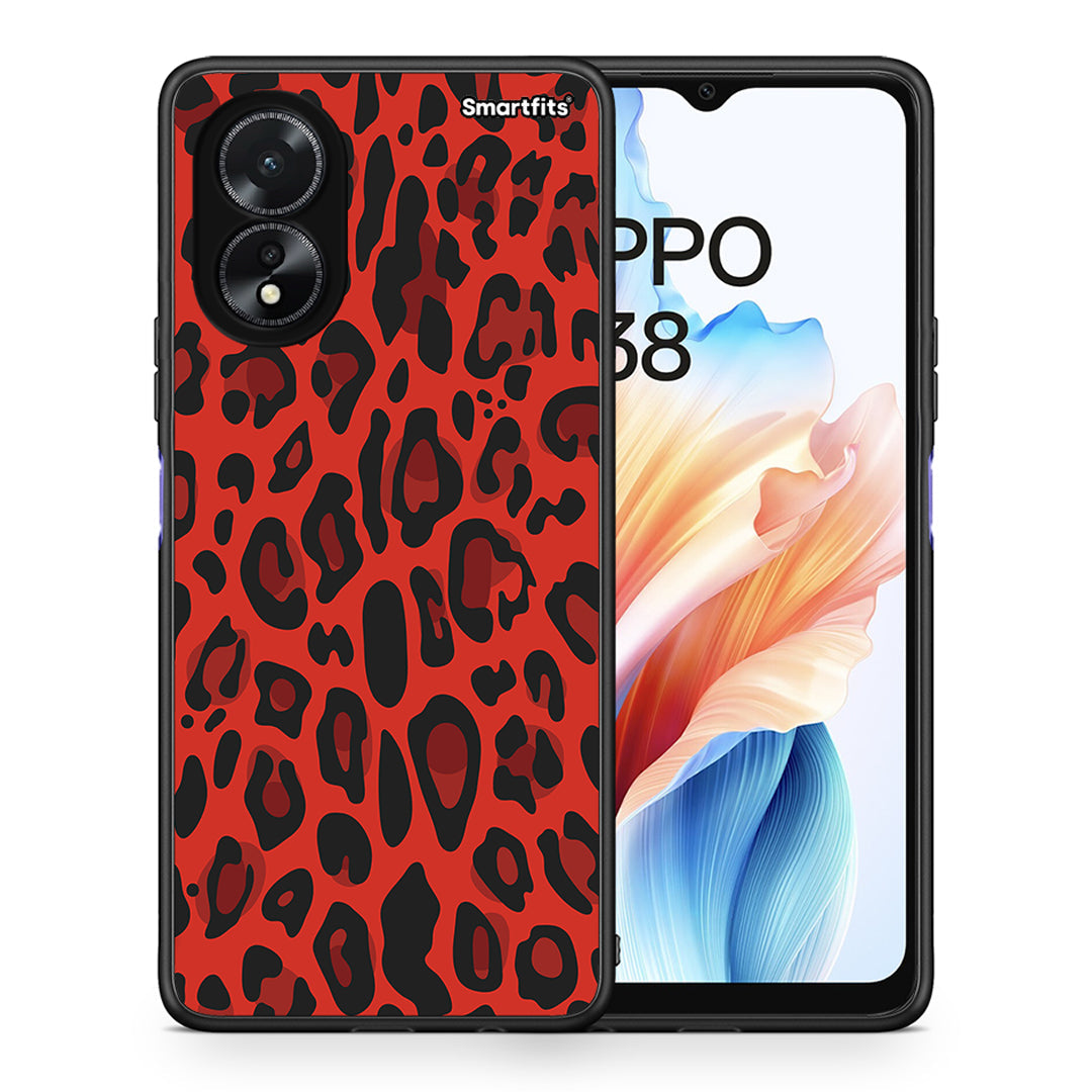 Θήκη Oppo A38 Red Leopard Animal από τη Smartfits με σχέδιο στο πίσω μέρος και μαύρο περίβλημα | Oppo A38 Red Leopard Animal case with colorful back and black bezels