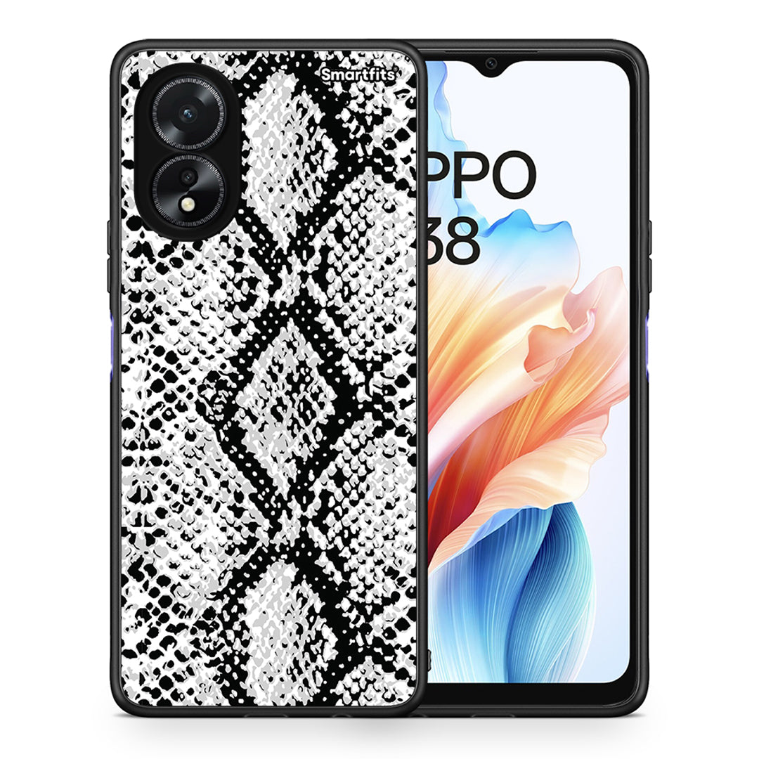 Θήκη Oppo A38 White Snake Animal από τη Smartfits με σχέδιο στο πίσω μέρος και μαύρο περίβλημα | Oppo A38 White Snake Animal case with colorful back and black bezels