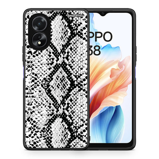 Θήκη Oppo A18 White Snake Animal από τη Smartfits με σχέδιο στο πίσω μέρος και μαύρο περίβλημα | Oppo A18 White Snake Animal case with colorful back and black bezels