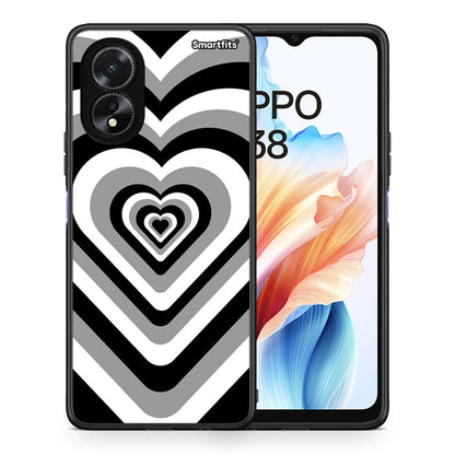 Θήκη Oppo A18 Black Hearts από τη Smartfits με σχέδιο στο πίσω μέρος και μαύρο περίβλημα | Oppo A18 Black Hearts case with colorful back and black bezels