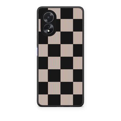 Θήκη Oppo A38 Black and Taupe Striped Checks από τη Smartfits με σχέδιο στο πίσω μέρος και μαύρο περίβλημα | Oppo A38 Black and Taupe Striped Checks case with colorful back and black bezels
