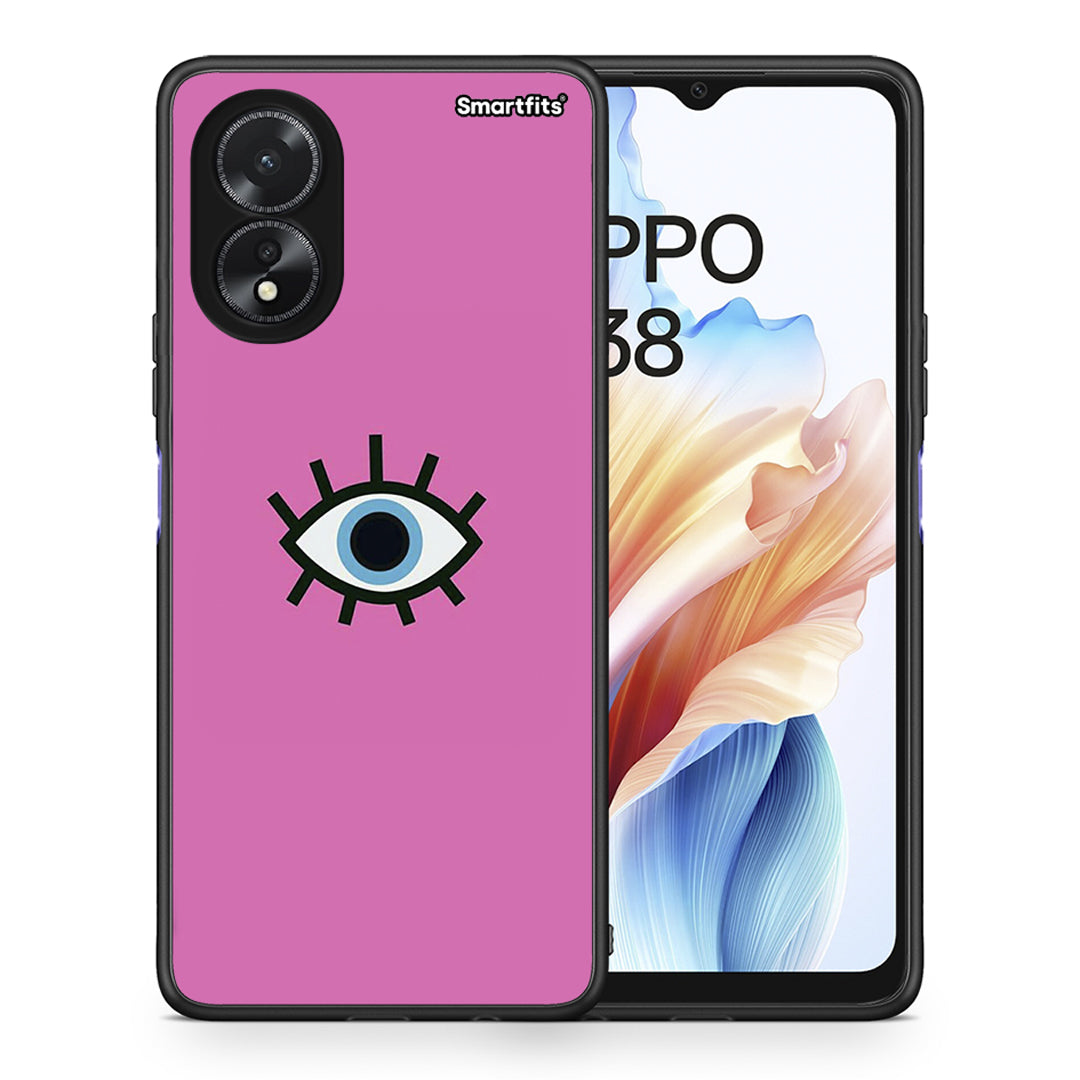 Θήκη Oppo A38 Blue Eye Pink από τη Smartfits με σχέδιο στο πίσω μέρος και μαύρο περίβλημα | Oppo A38 Blue Eye Pink case with colorful back and black bezels