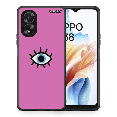 Θήκη Oppo A38 Blue Eye Pink από τη Smartfits με σχέδιο στο πίσω μέρος και μαύρο περίβλημα | Oppo A38 Blue Eye Pink case with colorful back and black bezels