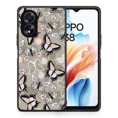 Θήκη Oppo A38 Butterflies Boho από τη Smartfits με σχέδιο στο πίσω μέρος και μαύρο περίβλημα | Oppo A38 Butterflies Boho case with colorful back and black bezels