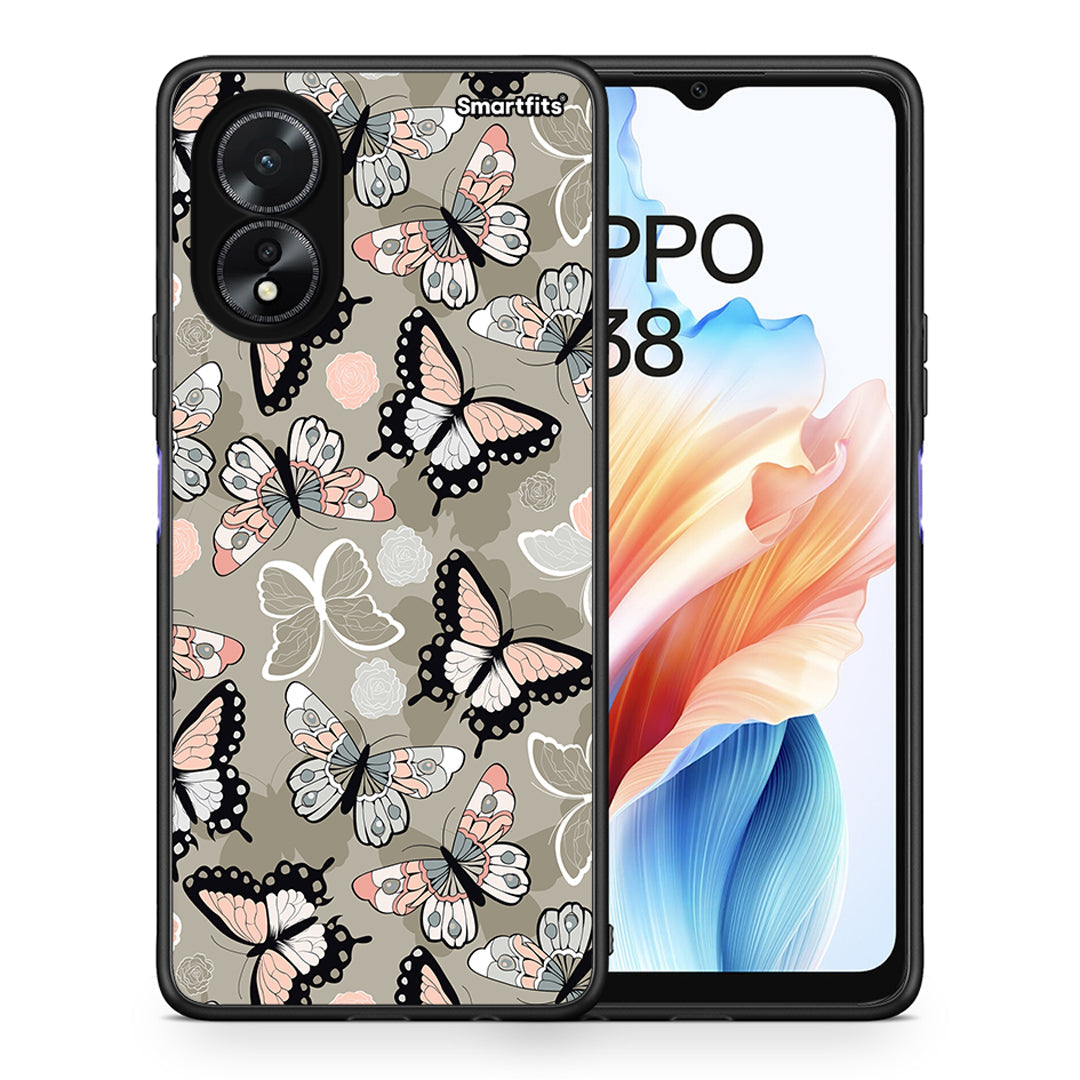 Θήκη Oppo A18 Butterflies Boho από τη Smartfits με σχέδιο στο πίσω μέρος και μαύρο περίβλημα | Oppo A18 Butterflies Boho case with colorful back and black bezels